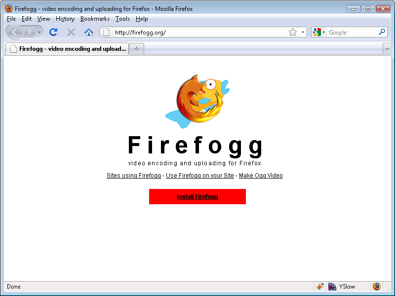 Página inicial do Firefogg