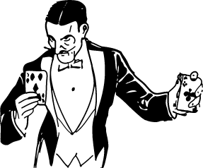 Magico fazendo um truque de cartas